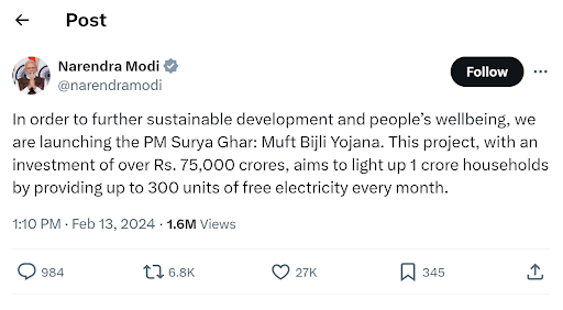 PM Surya Ghar Muft Bijli Yojana post